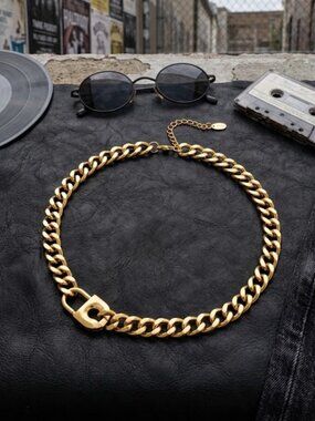 18K Gold Plated Padlock Curb Chain Choker Mob Wife Y2K Edgy Grunge Necklace